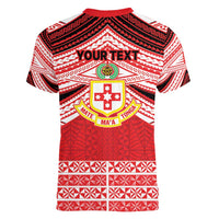 Personalised Kolisi Tonga College Atele Women V-Neck T-Shirt Polynesian Ngatu Tribal