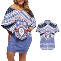 Personalised Tonga Apifoou College Couples Matching Off Shoulder Short Dress and Hawaiian Shirt Polynesian Ngatu Tribal