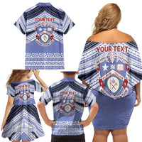Personalised Tonga Apifoou College Family Matching Off Shoulder Short Dress and Hawaiian Shirt Polynesian Ngatu Tribal