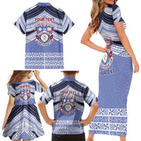 Personalised Tonga Apifoou College Family Matching Short Sleeve Bodycon Dress and Hawaiian Shirt Polynesian Ngatu Tribal