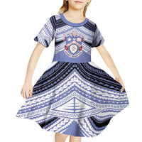 Personalised Tonga Apifoou College Kid Short Sleeve Dress Polynesian Ngatu Tribal
