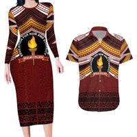Personalised Tonga Beulah College Couples Matching Long Sleeve Bodycon Dress and Hawaiian Shirt Polynesian Ngatu Tribal
