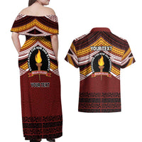 Personalised Tonga Beulah College Couples Matching Off Shoulder Maxi Dress and Hawaiian Shirt Polynesian Ngatu Tribal