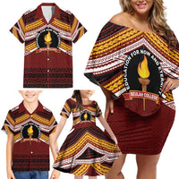 Personalised Tonga Beulah College Family Matching Off Shoulder Short Dress and Hawaiian Shirt Polynesian Ngatu Tribal