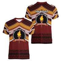 Personalised Tonga Beulah College Women V-Neck T-Shirt Polynesian Ngatu Tribal