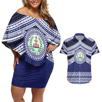 Personalised Tonga Sia'atoutai Theological College Couples Matching Off Shoulder Short Dress and Hawaiian Shirt Polynesian Ngatu Tribal