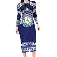 Personalised Tonga Sia'atoutai Theological College Family Matching Long Sleeve Bodycon Dress and Hawaiian Shirt Polynesian Ngatu Tribal