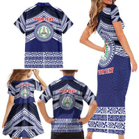 Personalised Tonga Sia'atoutai Theological College Family Matching Short Sleeve Bodycon Dress and Hawaiian Shirt Polynesian Ngatu Tribal