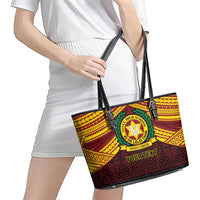 Personalised Tonga Vava'u High School Leather Tote Bag Polynesian Ngatu Tribal