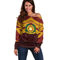 Personalised Tonga Vava'u High School Off Shoulder Sweater Polynesian Ngatu Tribal