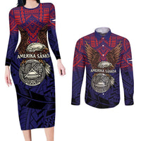 American Samoa Brave Eagle Personalized Couples Matching Long Sleeve Bodycon Dress and Long Sleeve Button Shirt National Flag Color