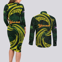 American Samoa Manua Cession Day Personalized Couples Matching Long Sleeve Bodycon Dress and Long Sleeve Button Shirt Polynesian Wave Style