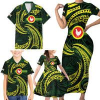 American Samoa Manua Cession Day Personalized Family Matching Short Sleeve Bodycon Dress and Hawaiian Shirt Polynesian Wave Style