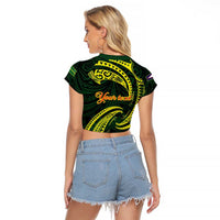American Samoa Manua Cession Day Personalized Raglan Cropped T Shirt Polynesian Wave Style