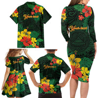American Samoa Manu'atele Personalized Family Matching Long Sleeve Bodycon Dress and Hawaiian Shirt Manua Island Hibiscus Flowers