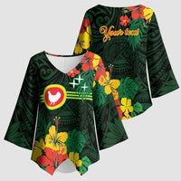American Samoa Manu'atele Personalized Kimono Sleeve Blouse Manua Island Hibiscus Flowers - Polynesian Pride