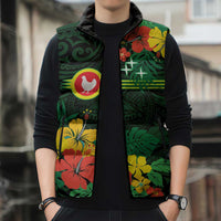 American Samoa Manu'atele Personalized Sleeveless Puffer Jacket Manua Island Hibiscus Flowers - Polynesian Pride
