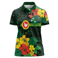 American Samoa Manu'atele Personalized Women Polo Shirt Manua Island Hibiscus Flowers LT9 Female Green - Polynesian Pride