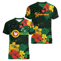 American Samoa Manu'atele Personalized Women V-Neck T-Shirt Manua Island Hibiscus Flowers