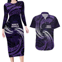 Manua Segaula American Samoa High School Personalized Couples Matching Long Sleeve Bodycon Dress and Hawaiian Shirt Polynesian Wave Style