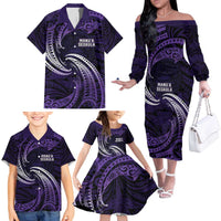 Manua Segaula American Samoa High School Personalized Family Matching Off The Shoulder Long Sleeve Dress and Hawaiian Shirt Polynesian Wave Style