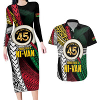 Ni-Van Vanuatu 45th Yumi Yumi Yumi Couples Matching Long Sleeve Bodycon Dress and Hawaiian Shirt Vanuatuan Boar Tusk Polynesian Pattern
