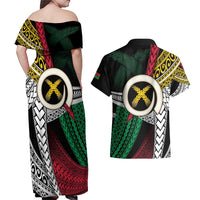 Ni-Van Vanuatu 45th Yumi Yumi Yumi Couples Matching Off Shoulder Maxi Dress and Hawaiian Shirt Vanuatuan Boar Tusk Polynesian Pattern