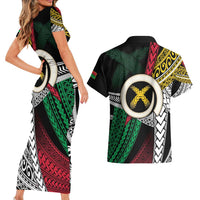 Ni-Van Vanuatu 45th Yumi Yumi Yumi Couples Matching Short Sleeve Bodycon Dress and Hawaiian Shirt Vanuatuan Boar Tusk Polynesian Pattern