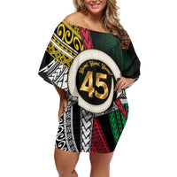 Ni-Van Vanuatu 45th Yumi Yumi Yumi Off Shoulder Short Dress Vanuatuan Boar Tusk Polynesian Pattern