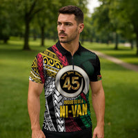 Ni-Van Vanuatu 45th Yumi Yumi Yumi Zipper Polo Shirt Vanuatuan Boar Tusk Polynesian Pattern - Polynesian Pride