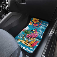 Hawaiian Flamingo Hibiscus Personalised Car Mats Blue Summer Tropical Flowers - Polynesian Pride