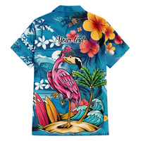 Hawaiian Flamingo Hibiscus Personalised Family Matching Puletasi and Hawaiian Shirt Blue Summer Tropical Flowers LT9 - Polynesian Pride