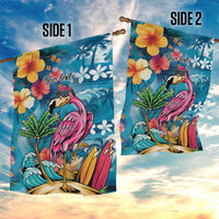 Hawaiian Flamingo Hibiscus Personalised Garden Flag Blue Summer Tropical Flowers - Polynesian Pride