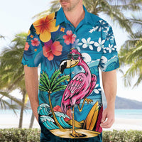 Hawaiian Flamingo Hibiscus Personalised Hawaiian Shirt Blue Summer Tropical Flowers - Polynesian Pride
