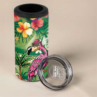 Hawaiian Flamingo Hibiscus Personalised 4 in 1 Can Cooler Tumbler Green Summer Tropical Flowers - Polynesian Pride