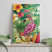 Hawaiian Flamingo Hibiscus Personalised Canvas Wall Art Green Summer Tropical Flowers - Polynesian Pride