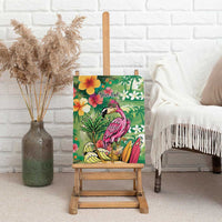 Hawaiian Flamingo Hibiscus Personalised Canvas Wall Art Green Summer Tropical Flowers - Polynesian Pride