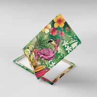 Hawaiian Flamingo Hibiscus Personalised Canvas Wall Art Green Summer Tropical Flowers - Polynesian Pride