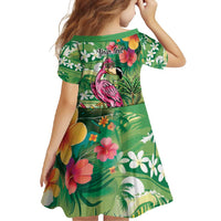 Hawaiian Flamingo Hibiscus Personalised Family Matching Off Shoulder Maxi Dress and Hawaiian Shirt Green Summer Tropical Flowers - Polynesian Pride