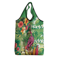 Hawaiian Flamingo Hibiscus Personalised Grocery Bag Green Summer Tropical Flowers - Polynesian Pride
