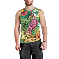 Hawaiian Flamingo Hibiscus Personalised Men Tank Top Green Summer Tropical Flowers - Polynesian Pride