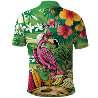 Hawaiian Flamingo Hibiscus Personalised Polo Shirt Green Summer Tropical Flowers - Polynesian Pride