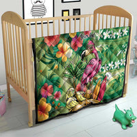 Hawaiian Flamingo Hibiscus Personalised Quilt Green Summer Tropical Flowers - Polynesian Pride