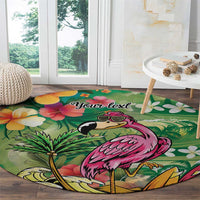 Hawaiian Flamingo Hibiscus Personalised Round Carpet Green Summer Tropical Flowers - Polynesian Pride