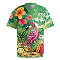 Hawaiian Flamingo Hibiscus Personalised Rugby Jersey Green Summer Tropical Flowers - Polynesian Pride