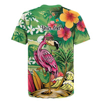 Hawaiian Flamingo Hibiscus Personalised Rugby Jersey Green Summer Tropical Flowers - Polynesian Pride