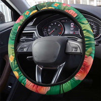 Hawaiian Flamingo Hibiscus Steering Wheel Cover Green Summer Tropical Flowers - Polynesian Pride