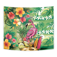 Hawaiian Flamingo Hibiscus Personalised Tapestry Green Summer Tropical Flowers - Polynesian Pride