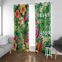 Hawaiian Flamingo Hibiscus Personalised Window Curtain Green Summer Tropical Flowers - Polynesian Pride