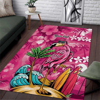 Hawaiian Flamingo Hibiscus Personalised Area Rug Pink Summer Tropical Flowers - Polynesian Pride